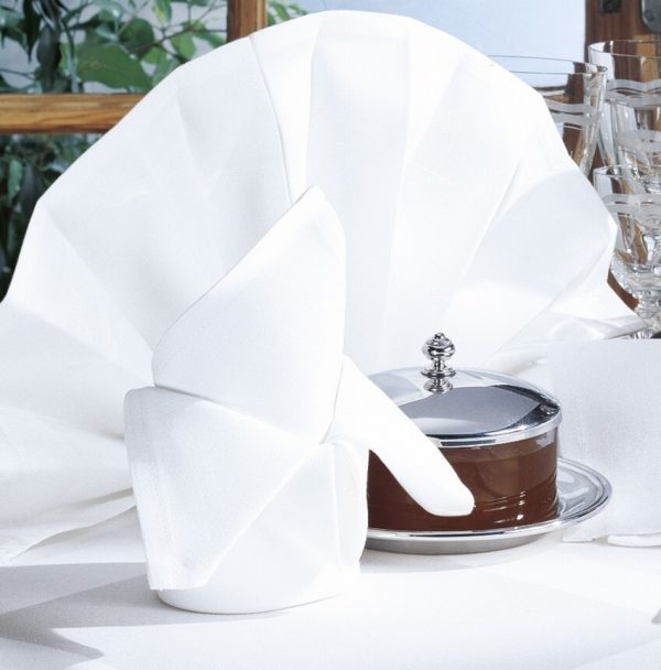 Servetten Uni polyester(wit) / Satijnband(zwart)
