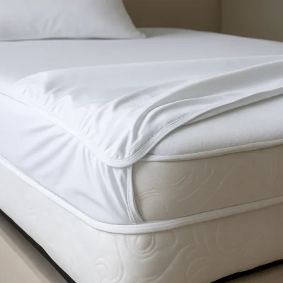 Waterdichte molton over wit matras met elastische pasvorm en geruwde bovenlaag