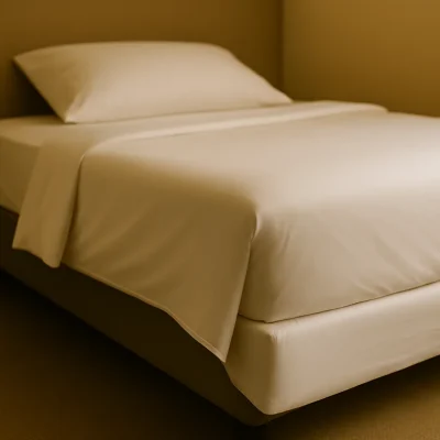 Net opgemaakt hotelbed met strak hoeslaken en kussen.