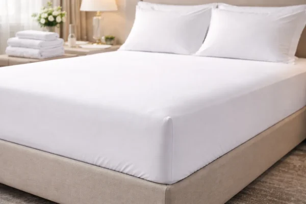 Kreukvrij hotel hoeslaken strak om de matras met nette hoek en glad bedoppervlak