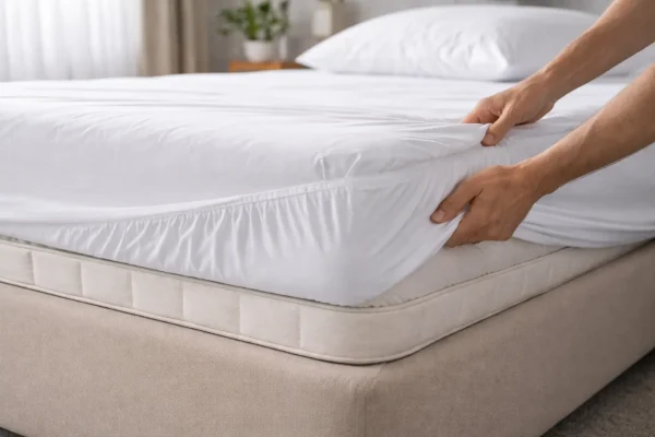 Hotel hoeslaken dat strak om het matras wordt gespannen voor perfecte pasvorm en nette hoeken